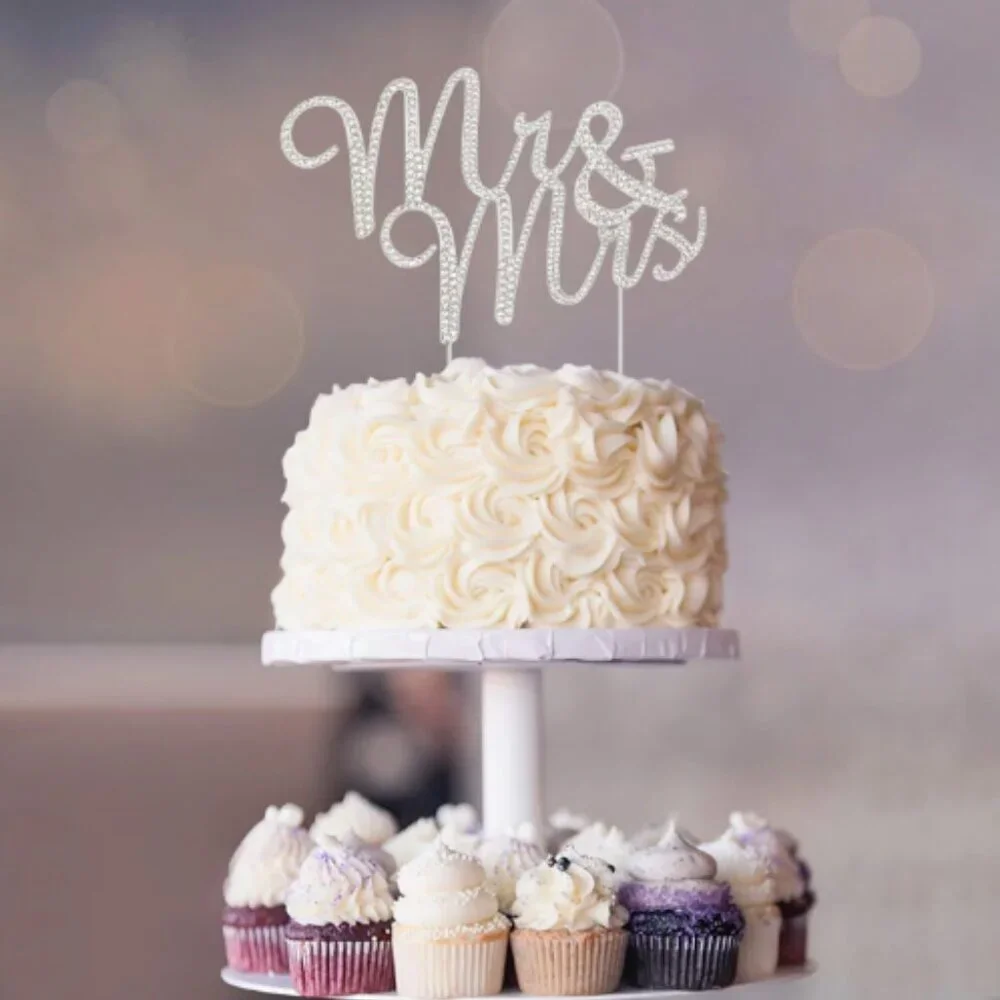 Silver Metal Rhinestone Mr and Mrs Wedding Cake Topper Decoration